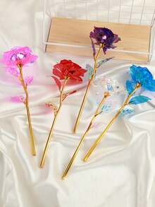 1/6/12支装 星空金色箔片人造玫瑰 - 完美适用于婚礼、订婚、圣诞节和情人节装饰 | 无需电池，高品质塑料花 - 彩色 - 查看 5