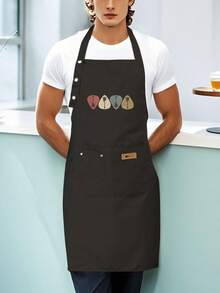 Women'S High Quality Full-Body Apron With Adjustable Waist Pocket & Colorful Chef Print - Heavy-Duty Non-Stretch Fabric, Easy-Clean Design For Cooking, Baking, Grilling, Gardening, Painting - Stylish Protective Apparel For Home & (Black Base With Multicolor Patterns), Chef Uniform, Apron For Women With Pocket For Cooking, Apron Bulk With Pocket N Print For Baking, Women' Apron With Pocket, Women Apron With Pocket, Horror Apron With Pocket, Argentinian Apron With Pocket, Black Apron - 黑色 - 查看 7