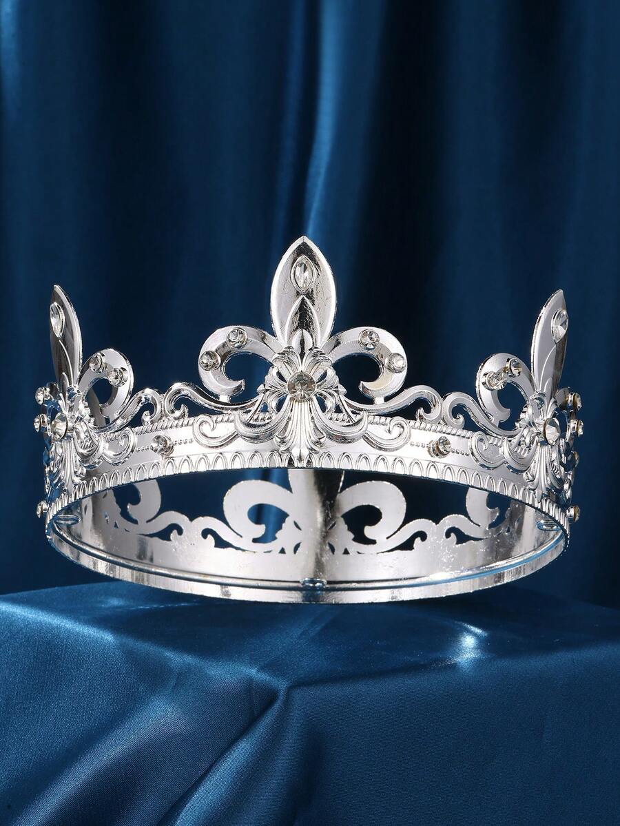 国王皇冠，男士水晶复洛克黑色皇冠，舞会国王皇冠，头饰，邪恶皇冠，奢华水钻银色皇冠，生日舞会万圣节角色扮演派对生日皇冠，婚礼发饰 - 銀色 - 查看 1
