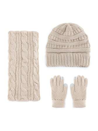 Winter Warmth Set Knitted Scarf, Hat, Touchscreen Gloves, Unisex Hat Scarf Glov3 Piecesce Set Knitted Touchscreen Gloves Knitted Scarf Hat Set Winter Gear