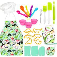 Juego de Cocina y Horneado para Niños, Traje de Chef Dinosaurio, con Delantales para niños, Gorro de Cocinero, Guantes, Regalo de cumpleaños y Navidad, Regalo para Navidad y Cumpleaños(25 PCS) - Rosa - Ver 1