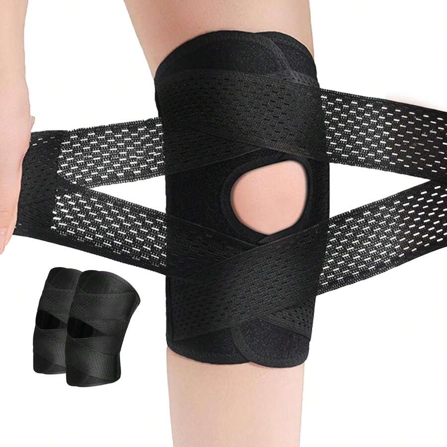 2 Piezas Rodillera Ortopédica,Rodilleras Deportiva de compresion, Rodillera Gym Ajustable Transpirable con Protector Estabilizador Laterales y Soporte Tibial para Menisco y Ligamentos ACL MCL,Unisex L - Grande - Ver 1