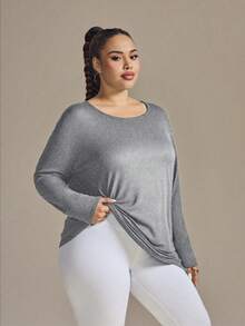 Christmas 2025 Autumn/Winter Plus Size Women Sports Casual Set, Criss-Cross Back Long Sleeve T-Shirt
