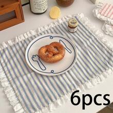 1 buah/6 buah Alas Meja Bergaris Motif Hati dan Renda, Alas Meja Makan Elegan, Tatakan Kopi, Alas Dekorasi Peralatan Makan - MultiWarna - View 9