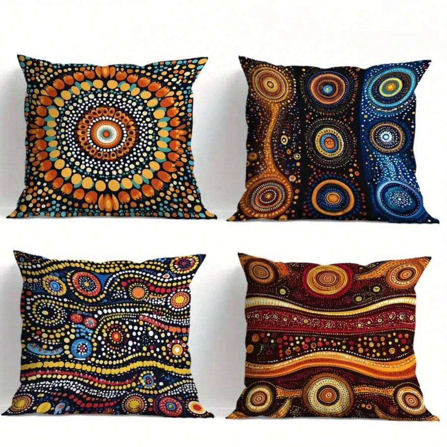 4 piezas de funda de almohada súper suave, funda de almohada universal para todas las estaciones, sin núcleo de almohada, imagen de arte indígena, duradera, adecuada para Navidad, Acción de Gracias, uso en exteriores e interiores, cama, sofá y otras fundas de cojín, decoración para fiestas temáticas (núcleo no incluido) - Multicolor - Ver 1