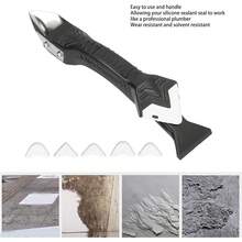 Raspador de Paleta de Silicona, Herramientas de Calafateo de Silicona 3 en 1 Removedor de Calafateo de Cabeza de Acero Inoxidable Raspador de ángulo de Pegamento de Vidrio con 5 Piezas Pistolas de Cal - 1 - Ver 10