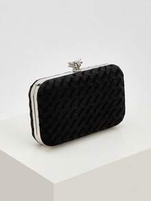 REMANLAND Gorgeous And Simple Women's Evening Bag, Black Velvet Woven Textured Clutch Party Bag, Suitable For Women's Party, Wedding, Dinner, Banquet Evening Bag Shoulder Bag, Suitable For Party Girls, Ladies, Suitable For Women To Attend Parties, Weddings, Dances, Dinner/Banquets, Is The Best Gift For Women - Black - View 3
