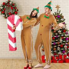 1套成人姜饼人圣诞服装，男女通用姜饼人套装 - 棕色 - 查看 2