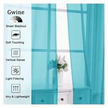 Turquoise Sheer Curtains 30 Inch Length, Short Light Filtering Voile Small Cafe Kitchen Curtains With Rod Pocket, Short Curtain For Bathroom Window, 42x30 Inch, 2PCS - Multicolor 120 - View 2