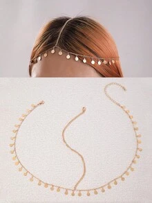 1件简约时尚中东畅销金属流苏珍珠心形水钻星星几何吊坠头饰,适合节日派对礼物(手工链条可裁剪尺寸,水钻星星数量不定),准新娘,女士发饰 - 彩色 - 查看 13