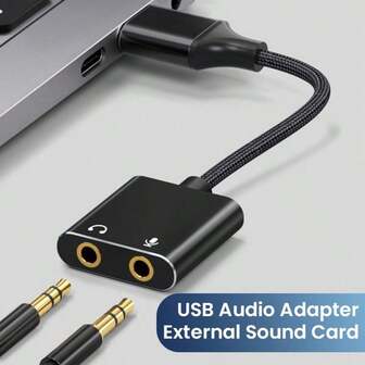 USB Sound Card Adapter With 3.5mm Headphone & Microphone Jacks - External USB Audio Cable For Windows Laptops/Desktop PCs, Plug & Play, No Drivers Needed, High-Fidelity Audio, Compact Design, Audio Connectivity | Elegant Audio Accessory | Highquality Audio