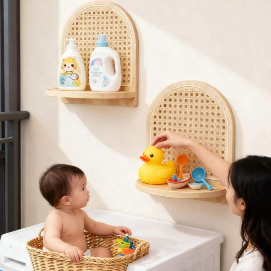 1 buc. Suport de depozitare pentru camera bebelușului, montat pe perete, suport de afișare a plantelor din ratan pentru camerele copiilor, ușor de instalat, suport de afișare pentru jucării și materiale de citit pentru copii, cel mai bun cadou de Crăciun pentru bebelușul tău, cadou de duș