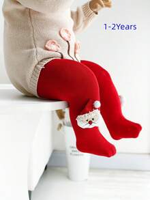 1pc Girls/Infants Red Santa Claus Leggings, Fashionable Tights Suitable For Christmas Holiday