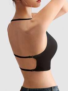 Women'S Sexy Elegant Backless Push-Up Bra - U-Shaped, X-Back With Removable Adjustable Straps, Seamless Nylon Lingerie, High Support, Hand Washable, Backless Dress Accessory|Detachable Strap Bra|Nylon Fabric - 黑色 - 查看 3