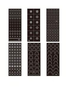 6pcs Nail Art Stencils Templates Including Heart, Butterfly, Flower, Snowflake, Star, Hollow French Nail Stickers Printing Mold Template Tools Manicure DIY Decor Nails - Black - View 5