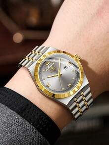 BINBOND 新款男士奢华腕表，时尚不锈钢材质，石英表，防水夜光，休闲男士腕表 - 灰色 - 查看 2