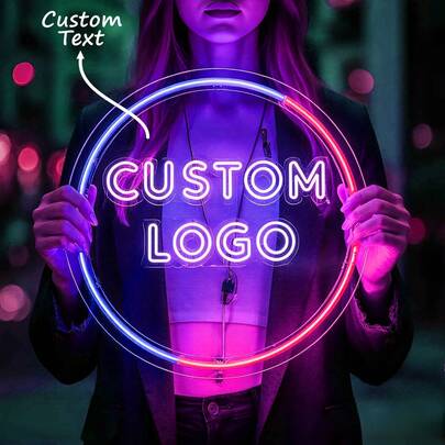 Custom Neon Signs,3D Engrave Art Sign | Neon Signs Mini Neon Sign | USB Led Light Sign | Round Shape Custom Logo Neon Sign | Room Wall Decor |Sign For Wedding Christmas Birthday Gifts