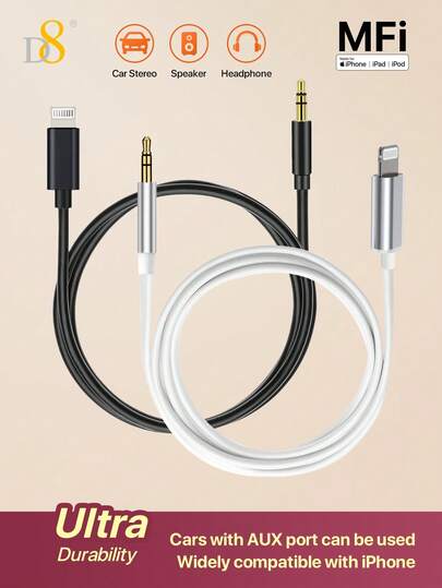 D8 女士专用 Lightning 转 3.3 英尺（约 1 米）Lightning 音频线，时尚粉色/白色/黑色可选，耳机插孔适配器，公头 AUX 立体声线，兼容 14/14 Plus/14 Pro/13/13 Pro Max/12/12 Pro/11 Pro/X/XS/XR/8/7/6
