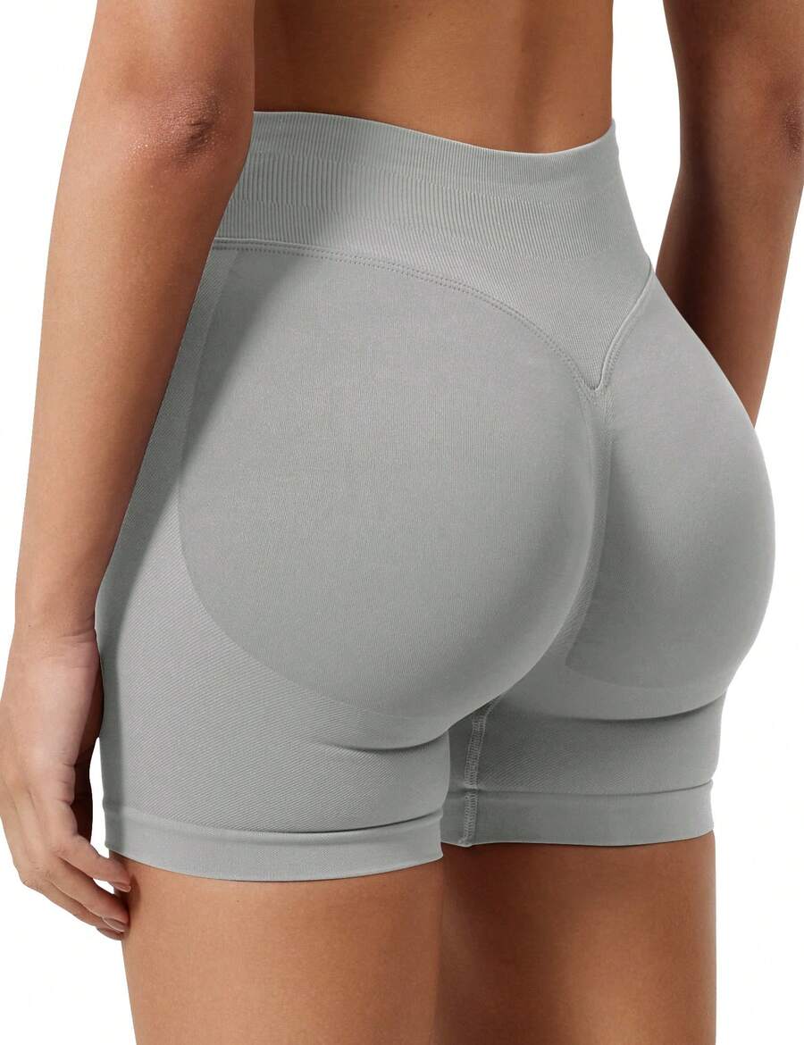 VOYJOY Women Workout Gym Impact Shorts Elieen Hidden Scrunch Butt Lifting Mid Low Waist 4.5" Seamless Shorts  Gym Shorts Black Shorts  Gym Shorts For Women Summer Women Clothes Pink Shorts  Summer Shorts For Women - 淺灰 - 查看 1