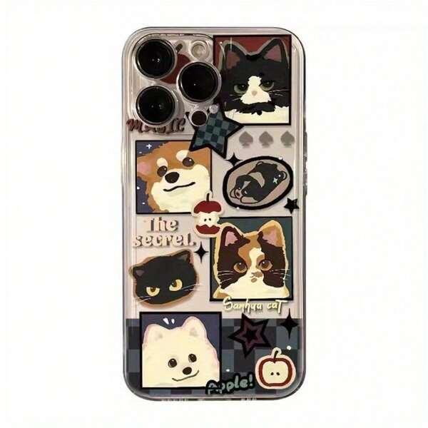 Kreativ karierte Katze und Hund Muster Handyhülle kompatibel mit iPhone 17, 16, 15, 14, 13 ProMAX Mode 17Air weiche Kante Rückseite Schutzhülle geeignet für Samsung Galaxy s22, s23, s24, s25 Plus Ultra mit Kartenschlitz transparente weiche Shell