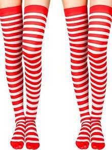 1 Pair Over-The-Knee Striped Party Socks, Christmas Cosplay Thigh High Socks For Women, Christmas Party Socks - Multicolor - View 6