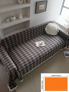 1 pieza Funda de sofá a cuadros navideños con flecos, manta de sofá de estilo granja vintage en verde, protector de sofá grueso y duradero para mascotas, perfecto para reuniones navideñas en el hogar, sala de estar, dormitorio, oficina