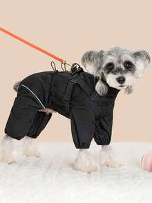 A Four-Legged Windproof Pet Jacket With A Chest And Back Design, Leash-Compatible, New Style, Warm And Cold-Resistant Pet Clothing - Black - View 4