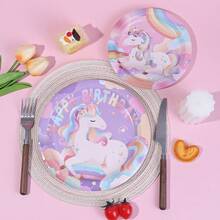 10pcs/20pcs/40pcs/50pcs,Colorful Unicorn Party Supplies,Rainbow Unicorn Paper Dinner Plates, 7inch And 9inch Dessert Plates For Unicorn Theme Birthday Party Decorations Girls Tableware Baby Shower Favor - 彩色 - 查看 2