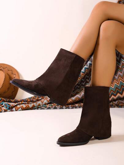 Botas de tobillo con cierre elástico, color marrón, para otoño/invierno. Elegantes y versátiles, cómodas para la oficina, el transporte, las vacaciones, las fiestas, los festivales de música. Botas de media pantorrilla de moda para mujer.