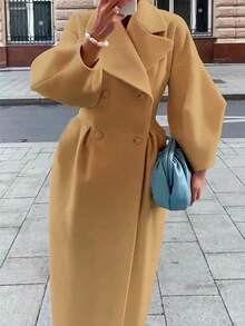 2015秋冬时尚灯笼袖翻领长款大衣 - 咖 - 查看 7