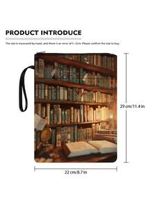 1pc Bookshelf Theme Book Cover With Zipper, Front Pocket, Paperback Book Protector, Paperback Book Cover, Book Jacket, Book Sleeve, Printed Book Bag With Front Pocket, Washable, Multi-Functional Book Storage Bag, Suitable For School, Students, Teachers, Book Lovers