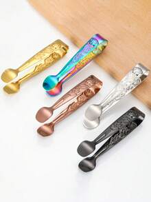 1 pieza Pinzas para cubitos de hielo con diseño de flor de rosa en relieve de acero inoxidable, pinza para cubos de azúcar, pinza para rodajas de limón pequeñas - Multicolor - Ver 1