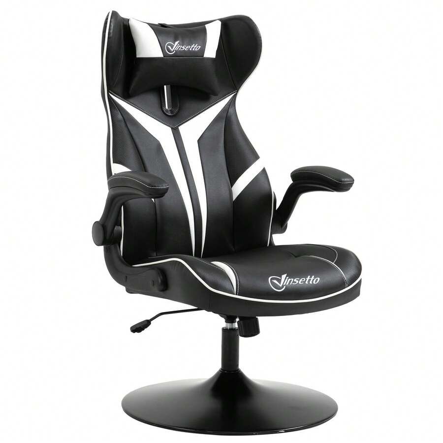 Vinsetto Gaming Chair Ergonomic Computer Chair With Rocking Function Swivel Chair Height Adjustable Steel Black+White 67 X 75 X 106-112 Cm - White - View 1