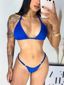 Women's Triangle Bikini Top With Tan Lines, Summer Fashion, No Padding, Simple Adjustable Straps, Perfect For Vacations And The Beach. - 寶藍色 - 查看 5