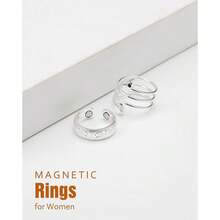 Jecanori Copper Rings For Women, Pure Copper Magnetic Lymphatic Drainage Rings For Women(Silver-Flower&Heart){Inchcolor_nameinch:InchSilver-Flower&Heartinch} - 銀花與心 - 查看 8