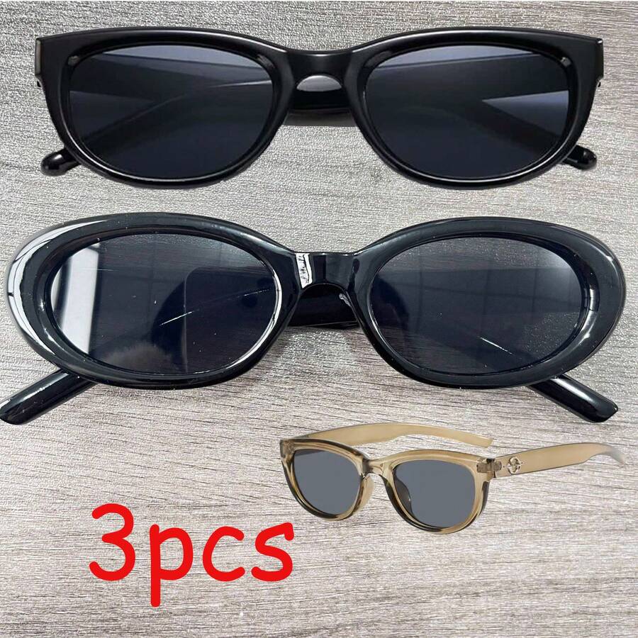 1/3 件复古椭圆形小框时尚眼镜，酷炫，PC 材质防风高端椭圆形时尚眼镜，防紫外线时尚修身影响者眼镜