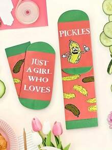 1 Pair Of Green Pink Kimchi Socks, Suitable For Daily Outdoor Wear, Suitable For Pairing With Various Shoe Types Such As Casual Shoes, Sports Shoes, Canvas Shoes, Etc - 彩色 - 查看 6