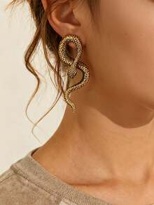 1pc Exaggerated Vintage Alloy Full Diamond Snake Shaped Earrings, Fashion Casual Retro Women Earrings