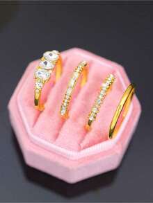 CVNANA 4pcs/Set Elegant Stacking Rings With Sparkling Zirconia Teardrops And Rectangular, Symbolizing Romance And Prestige, Everyday Wear, And Spring Festival New Year,No Box - 金色 - 查看 10