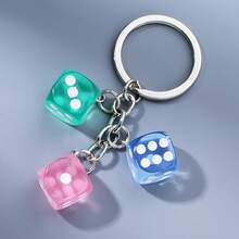 1 件女士树脂骰子钥匙扣，个性化亚克力树脂几何立方体骰子 DIY 配件 - 彩色 - 查看 4