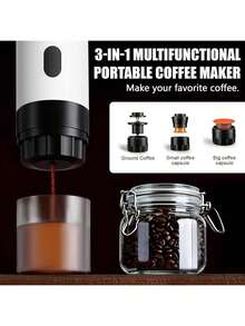 This Portable Espresso Machine Has A Self-Heating Function, Can Make Hot And Cold Beverages, Equipped With An LED Display, Suitable For Coffee Powder And Coffee Capsules, Built-In 2600*3mAh Rechargeable Lithium Battery, Very Suitable For Travel, Outdoor Activities And RV Use. - Multicolor - View 3