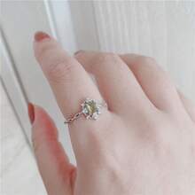 1pc S925 Sterling Silver Luxury Snowflake & Olive Green Design Ring With Shiny Zirconia Stone, Elegant Quality Jewelry For Women, High-Quality Wedding/Engagement Wear, Thoughtful Gift For Loved One - Silver - View 2