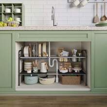 NETEL Organizador Bajo Fregadero, Estante de Cocina Expandible de 2 Niveles con 6 Placas Metálicas Extraíbles y 2 Cestas, Repisas para Baño (ne(4 Paneles(organizador de ollas y sartenes)) - Tipo 1 - Ver 2