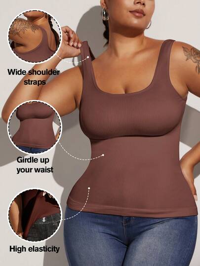 1pc Women's Seamless Black Plus Size Tummy Control Body Shaper Top, Slightly Sculpting Flat Belly Sheath Slimming Shapewear Waist Trainer