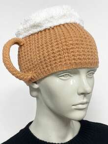 1 pieza Gorro de punto divertido con diseño de jarra de cerveza, gorra de invierno cálida y unisex - Calcetines de cerveza con gorro grueso - Ver 3