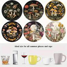 4 cái/6 cái/300 cái Đế lót ly bằng bùn tảo cát in họa tiết nấm và hoa nhiều màu sắc thích hợp để trang trí nhà cửa, quán cà phê, trà chiều, trang trí nhà hàng, tiệc theo chủ đề, trang trí hàng ngày và cũng có thể làm quà tặng - Nhiều màu - Xem 2