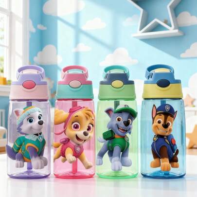Paw Patrol 1pc 16oz Water Bottle With Silicone Straw, Removable Leak-Proof Lid, Available In 4 Colors, Great For First Day Of School, Back To School Gift, Party, Travel, School Or Birthday