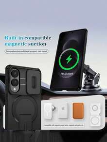 1 pieza Funda de teléfono con carga inalámbrica magnética premium anti-caída con soporte, compatible con iPhone 11 12 13 14 15 16 17 Pro Max, S23 S24 S25, Oppo A55 A15 A35