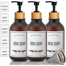 EstiloYanlin 3Pcs Dispensador De Jabon, 500ML Dispensador De Shampoo, Con Embudo Y 5 Etiquetas Impermeables, Reutilizar, Adecuado Para BañOs, Cocina, DecoracióN Del HogarVersióN Mejorada - 3PCS 500ML Ambar Dispensador de jabón - Ver 1