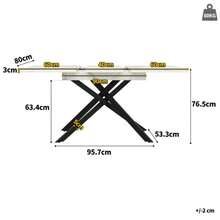 Dining Table (120-160 Cm), Extendable Dining Table, Space-Saving Kitchen Table, Black Crossed Iron Legs, For Kitchen And Living Room, White Marble Dining Table - 黑與白 - 查看 4